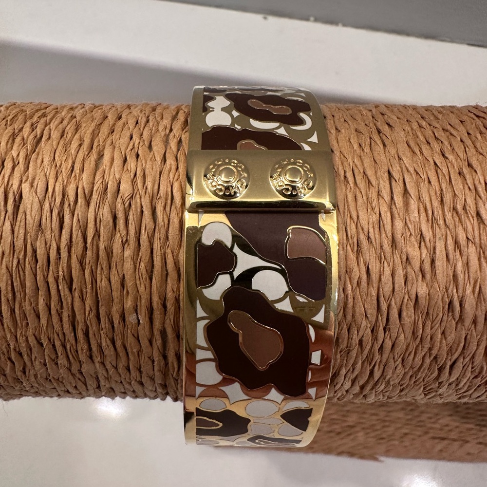 Coach vintage Gold and Brown Leopard Print Bracelet